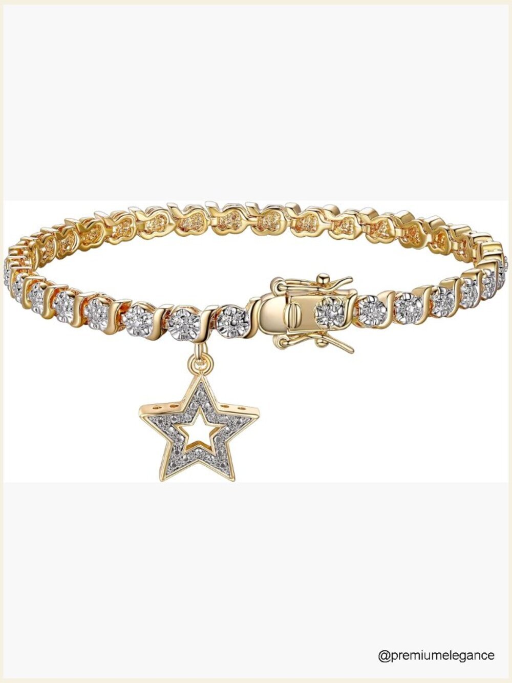 Diamond Accent Tennis Bracelet with Star Charm S-Link Chain 7.25 inch